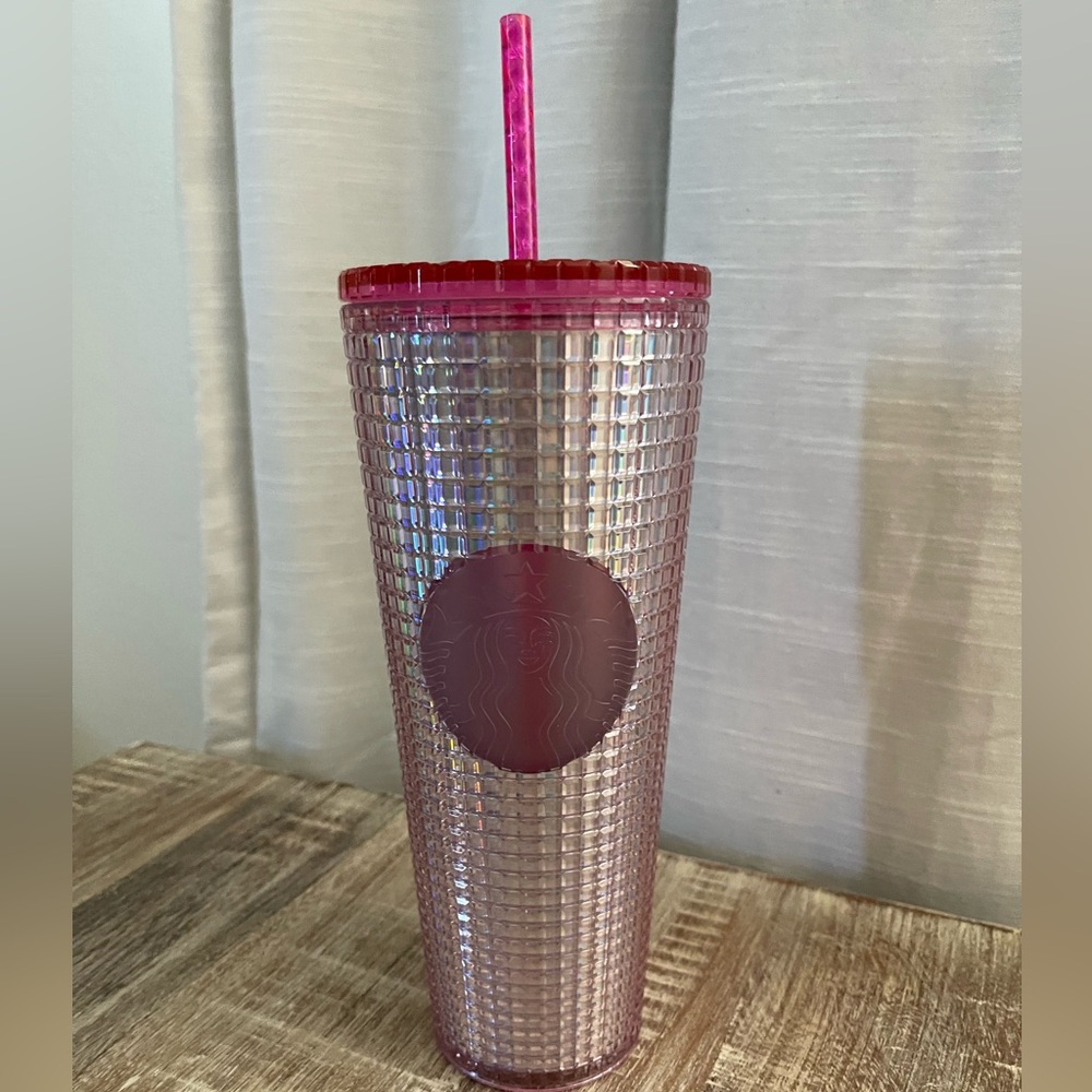Starbucks 2023 Grid Bubblegum Gradient Pink Silver Iridescent Tumbler Cup 24 oz